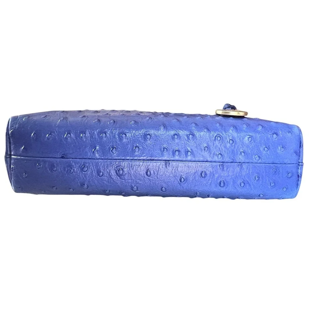 Brahmin Periwinkle Blue Ostrich Embossed Leather Small Shoulder Bag Gold Logo‎